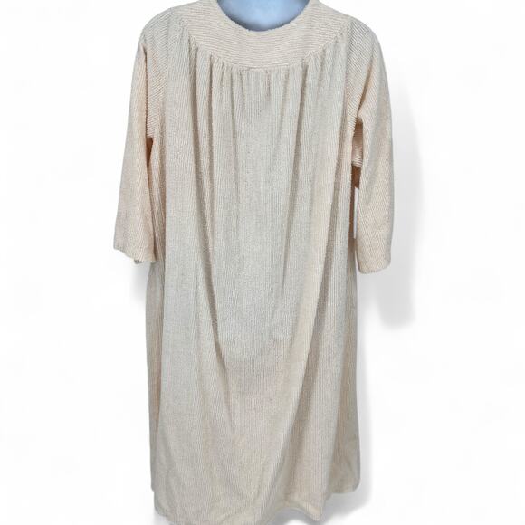 VTG Womens Peach Chenille Button Up ¾ Sleeve House Coat Robe Size 2XL **READ** - Picture 2 of 6